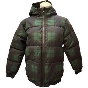 NEW Old Navy Boys SZ XL 14-16 Jacket Puffer Blue Green Plaid Zipper Hooded Coat